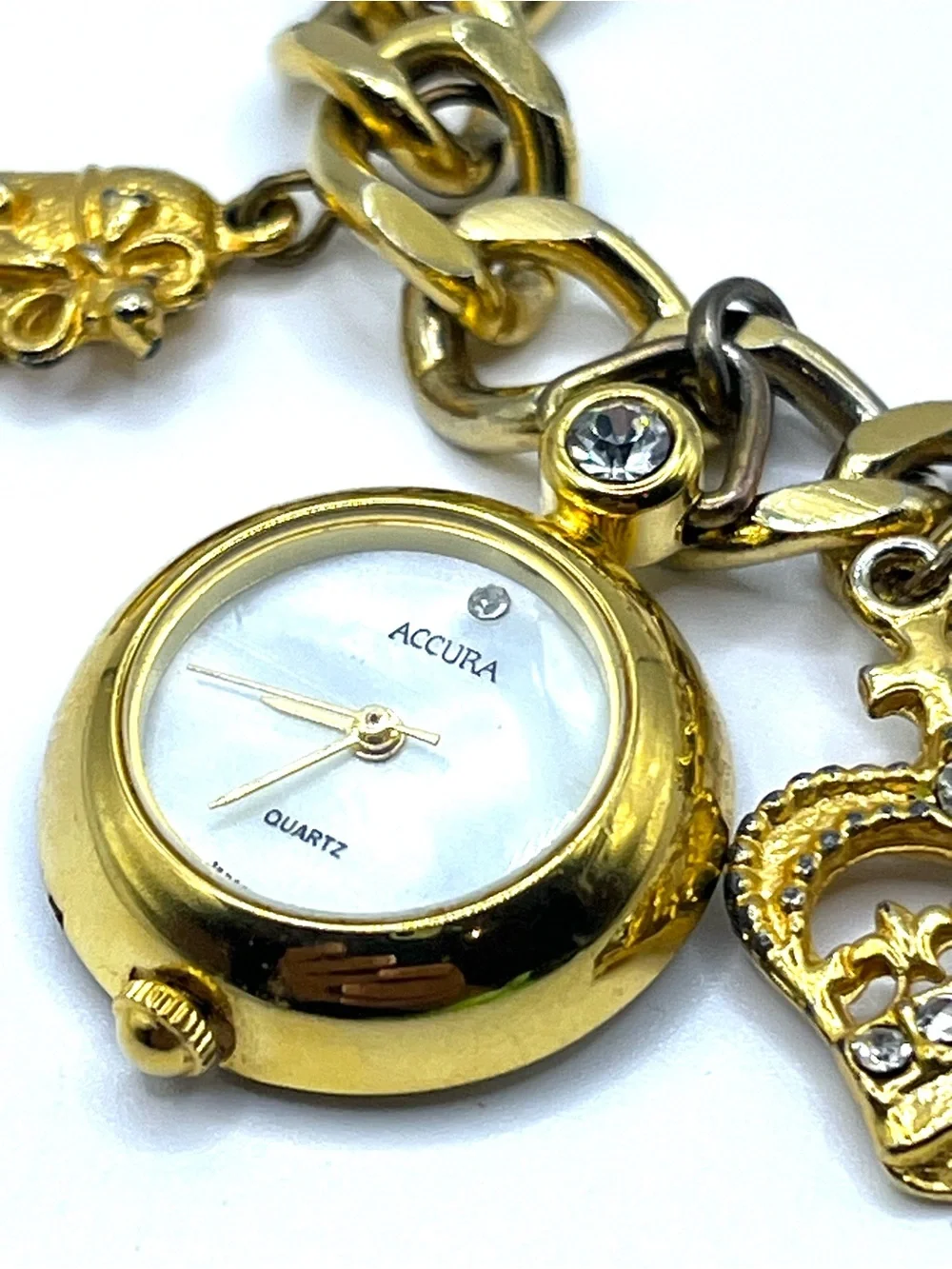 Gold Charm Bracelet Watch with Decorative Charms Crown Hearts Key  Charms